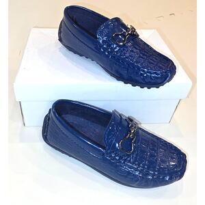 NIB blue faux crocodile-print leather loafers with metal buckle sz 26 US 9.5